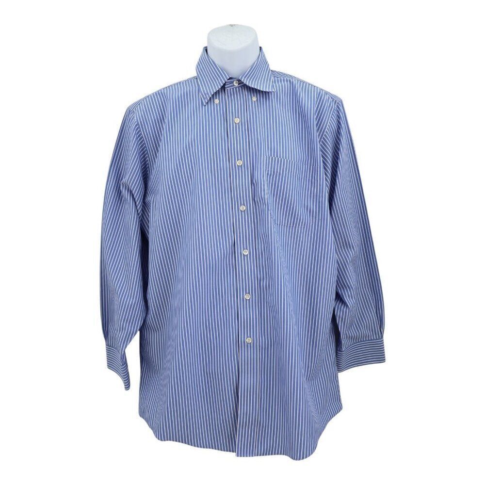 Brooks Brothers 346 Blue White Striped Dress Polo Shirt Mens 16 2/3 Long Sleeves